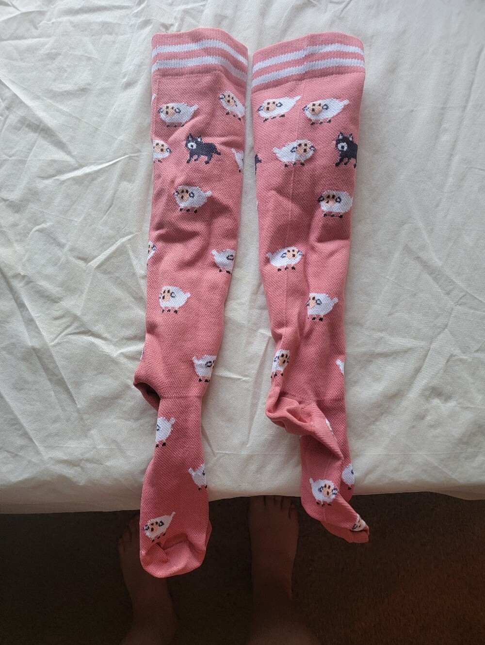 Pink Sheep Pattern Knee-High Socks